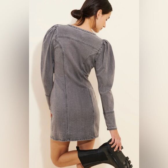 NWT Pilcro Puff Sleeve Mini Denim Gray  Dress - Picture 2 of 9